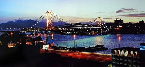 Ponte Hercílio Luz at dusk, shot on Pentax K1000
