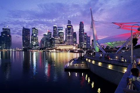 Singapore night skyline, shot on Nikon FE