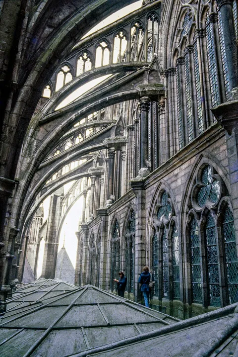 Amiens Cathedral gallery roof and buttresses II, shot on Canon AE-1