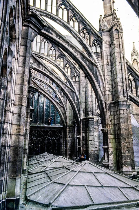 Amiens Cathedral gallery roof and buttresses, shot on Canon AE-1