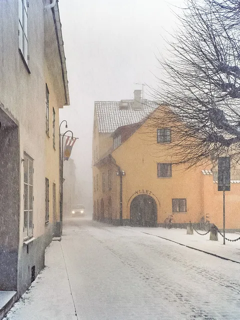 Sankt Hansgatan Visby i snöstorm