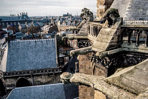 Amiens Cathedral gargoyles, shot on Canon AE-1